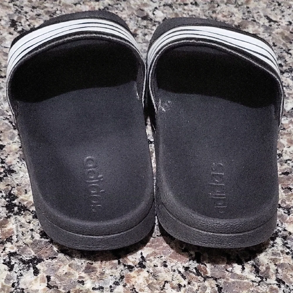 Adidas Black and White Striped Slides